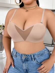Dây đeo có thể tháo rời 2 cách mặc Áo ngực trơn bóng thoải mái & Áo ngực không dây cho phụ nữ ngoại cỡ - Màu be - Xem 5