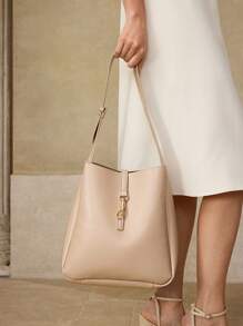 MOTF PREMIUM BUCKLE SHOULDER BAG, OFFICE COMMUTE BAG - Beige - View 7