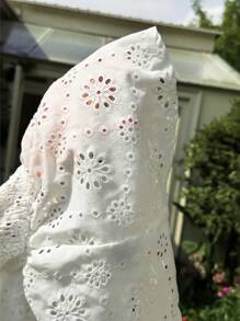 SHEIN EZwear Women's Summer Leisure Vacation Sweet Embroidery Fabric Front Tie Pure Desire Style White Tube Top Slit Top - White - View 7