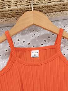 2pcs/Set Young Girl' Fashionable & Comfortable Ruffle Strap Top And Pants Suit, Suitable For Summer Holiday - Orange - View 3