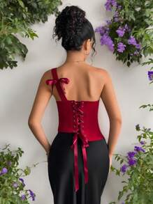 INAWLY Top sin tirantes de un solo hombro y espalda cruzada, con bajo asimétrico, de unicolor sexy, para verano