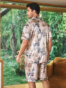 Men's Floral Faux Silk Short Sleeve Shorts Pajama Set Pajama Sets For Couples