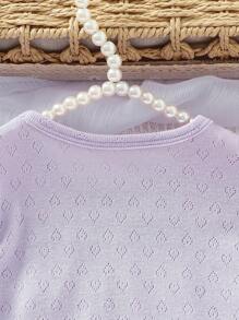 Infant & Baby Girl2Pcs Set - Knit Jacquard Top With Ruffle Sleeve And Matching Wavy Hem Pants, Comfortable Loungewear, Spring/Summer - Violet Purple - View 3