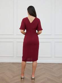 EMERY ROSE Women's Solid Color Batwing Short Sleeve Mid-Length Casual Dress - Burgundy - View 2