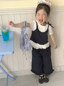 DAZY Young Girls Casual Round Neck 2 In 1 Ruffle Hem T-Shirt, Young Girls Summer Outfits - White - View 1