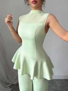 Chiquease Women Two Pieces Outfits For Daily Wear - Mint Green - View 3