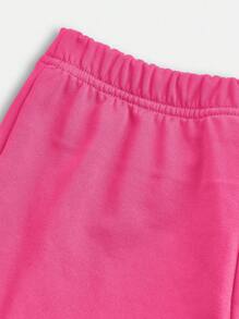 SHEIN Tween Girls' Casual Minimalist Round Neck Short Sleeve Pants 2 Pieces Set, Summer Outfit - Hot Pink - View 5