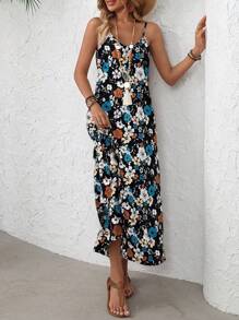 EMERY ROSE Women's Long Strap Dress, Fashionable For Summer - Black - View 7