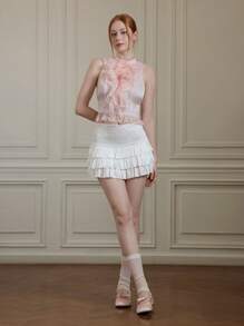 SHEIN MOD 梦幻浪漫粉色高领优雅宫廷背心，带有分层褶边 - 非常适合度假、约会、生日庆祝、下午茶和节日、夏季、海滩、度假、狂欢、乡村音乐会 - 粉色 - 查看 7