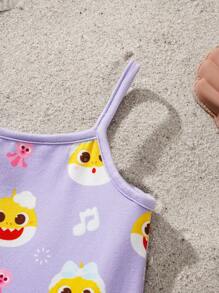 BABY SHARK X SHEIN Baby Girl Cute Shark Print Cami Bodysuit - Purple - View 9