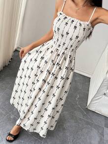 Chiquease Bow Knot Printed Slip Dress, Fashionable For Summer - Apricot - View 6