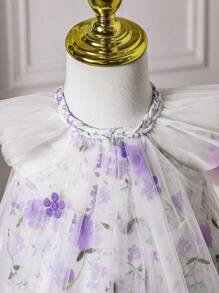 Baby Girl Sweet 3D Embroidery Mesh Ruffle Cap Sleeve Princess Dress - Mauve Purple - View 4