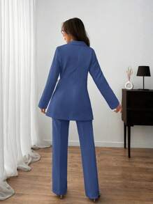 EURMUSE WOMEN ELEGANT SUIT SET WITH BELT DETAILED - Blue - View 2
