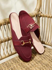 CUCCOO BASICS CUCCOO Casual Simple Slip-On Flat Mule Shoes, Versatile - Burgundy - View 1