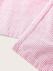 SHEIN EZwear 女式条纹褶饰露肩连体裤 - 粉色 - 查看 4