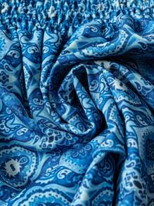 Flirla 2pc Set Retro Floral Print Ruffle Hem Tube Top & High Waist Skirt For Women - Blue - View 3