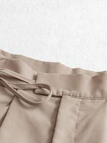 GlowEve Quần short túi buộc bên hông màu trơn mùa hè cho nữ - Màu Khaki - Xem 5