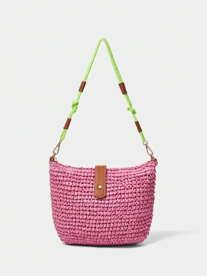 SHECARRY Women Solid Color Patchwork Minimalist Shoulder Bag, Casual Everyday Organizer Pouch