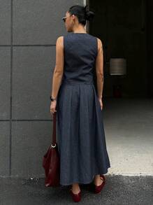 DAZY Conjunto de Duas Peças Denim Feminino - Azul Marinho - Visão 3