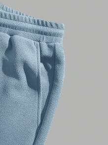 Manfinity BRENVOR 2pcs/Set Men's Casual Coconut Tree Print T-Shirt And Shorts Knit Suit, Summer, Cozy Outfits - Mint Blue - View 4