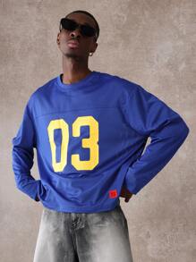 SUMWON 大学队号球衣长袖运动网眼 T 恤体育场学院制服运动街头服饰团队运动风格超大休闲编号 T 恤秋冬 2024 - 藍色 - 查看 3