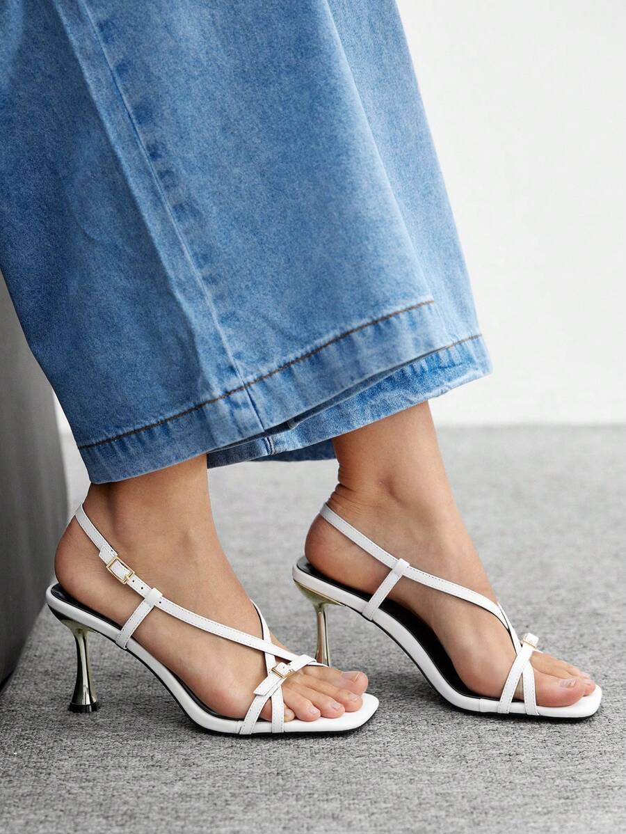 CUCCOO BIZCHIC Square Toe Crystal Embellished Strap Stylish & Sexy Stilettos For Women