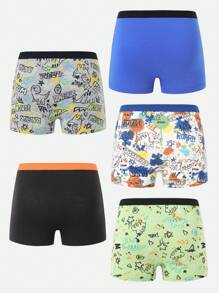 5条装 男童纯棉舒适可爱泼墨恐龙印花内裤