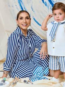 SHEIN X JIMENA & MATEO Chiquease 女式条纹衬衫裙长款女装