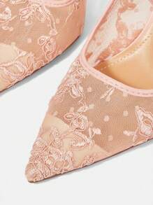 CUCCOO HITCHD New Summer Embroidered Lace Pointed Toe Stiletto High Heels, Elegant Romantic Light Pink Lace Mesh Women's Pumps, Bridal Wedding Party Dress Shoes For Christmas - Pink - View 13