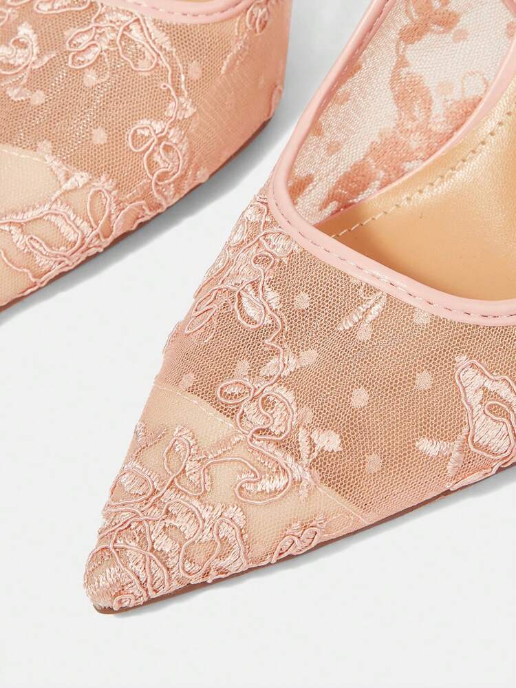 CUCCOO HITCHD New Summer Embroidered Lace Pointed Toe Stiletto High Heels, Elegant Romantic Light Pink Lace Mesh Women's Pumps, Bridal Wedding Party Dress Shoes For Christmas Elegant Shoes Wedding Shoes Summer Shoes Bride Shoes