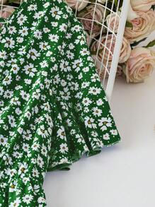 SHEIN LUNE Plus Size Women Daisy Printed Short Sleeve Casual Wide Leg Jumpsuit - Green - View 5