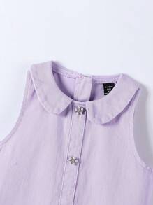 Girls Denim Frill Trim Casual Denim Dress - Mauve Purple - View 3