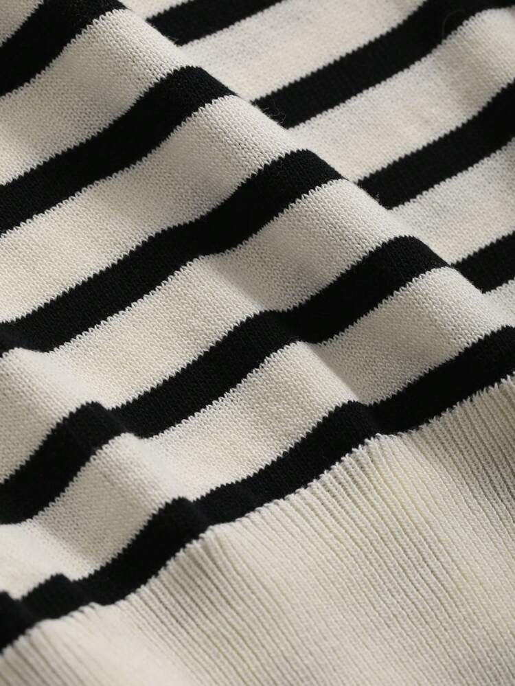 Dazy Plus Plus Size Loose Striped Collar Patchwork Casual Short Sleeve Knitted Top, Summer