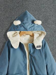 SHEIN 男童毛絨內裡連帽寬鬆舒適外套,適用於冬季 - 藍色 - 查看 3