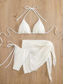 Swim Basics 女士纯色露背系带性感比基尼套装，带罩衫和迷你裙，夏季海滩风格