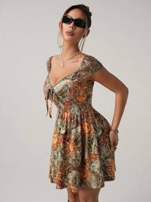 SHEIN ICON Váy Mini In Họa Tiết Cho Nữ, Thời Trang Mùa Hè - Nhiều màu - Xem 4