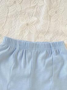 SHEIN 2pcs Baby Girls Ditsy Floral Heart Print Tee And Bowknot Design Crop Top Set, Sweet And Cute, Spring/Summer