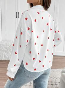 Calvaya Women's Valentine's Day Heart Print Front Short Back Long Shirt Fall Cloth For Women - Red and White - View 2