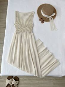 Flirla Abito maglia bianco versatile e sexy con stile patchwork da vacanza