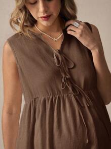 SHEIN Umstandsmode einfarbiges Trägertop mit Vorderbindung, lässiges Volant-Saum Hemd