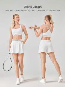 GLOWMODE Tennis Adapt Cool Stride Contrast Waistband Skirt With Side Pockets Low Impact Daily Active - White - View 2