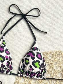 SHEIN Swim 女式动物印花吊带性感比基尼套装，两件套夏季沙滩泳衣（印花款式随机） - 彩色 - 查看 5