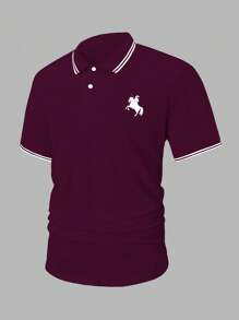 Manfinity Dauomo Camiseta polo de manga corta estampada con estilo caballero, informal y de negocios, para hombre, de verano