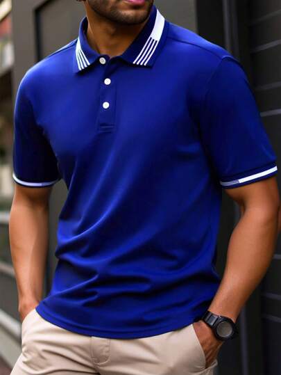 Manfinity Homme Plus Size Men's Fashion POLO Shirt, Suitable For Summer