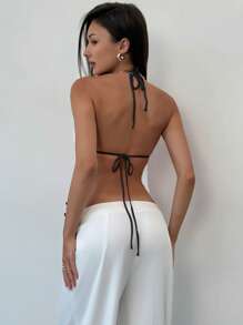 Aloruh 女式钩针针织露背前领无袖短款背心，夏季/度假