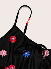 SHEIN EZwear Summer Sexy Black Knit Bodycon Mini Dress With Spaghetti Straps - Multicolor - View 3