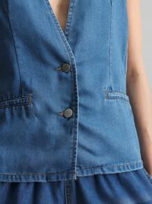 Ontre 2025 Herbst/Winter Damenmode, Herbst/Winter Damenbekleidung, Schulanfang, Halloween, Weihnachten, Business Lässig, Retro würdevoll elegante vielseitige Basics, Nashville Bekleidung, Damenjacke und -mantel aus Jeans, lässige taillierte ärmelloser Weste, Blau - Blau - Übersicht 6