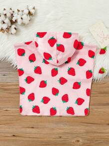 SHEIN Baby Girl Strawberry Pattern Hooded Comfortable Flannel Absorbent Robe, Pajamas, Blanket, Suitable For Various Seasons And Occasions Like Bathroom And Beach, Autumn/Winter