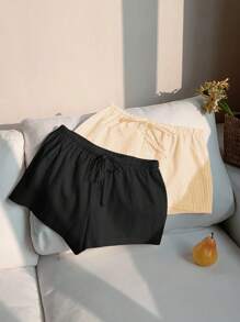 Comfortcana 2 chiếc quần short sọc vải lanh cho nữ - Màu vàng - Xem 3