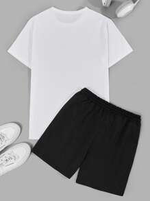 RueChic Ensemble t-shirt à manches courtes et short pour hommes avec taille à cordon et poche, imprimé lettres